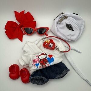 Hello Kitty Labubu Outfit with Red Bow and White Backpack